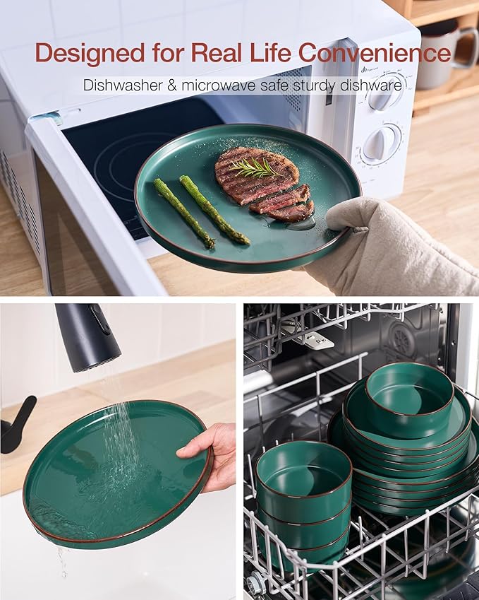 Famiware Nebula Ridge 12-Piece Stoneware Dinnerware Set, Dark Green