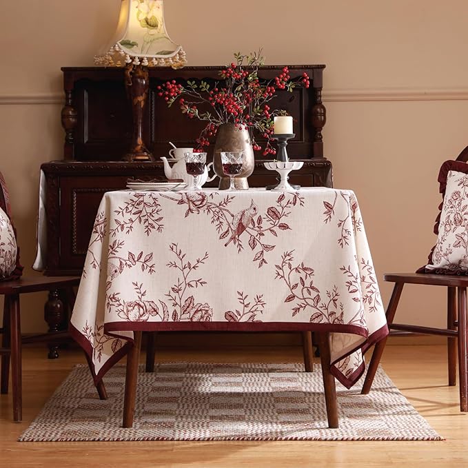 ISAENNE Designer French Linen Rectangular Tablecloth,71"x55"-Harmony
