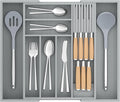 TIOPGHAD Expandable Bamboo Silverware Drawer Organizer Kitchen Tray, Grey