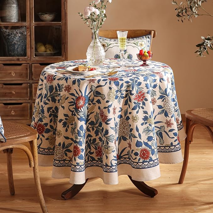 patdrea Vintage French Linen Tablecloth,Round,Diameter 67"-Ivar A
