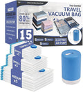 Cozy Essential Travel Vacuum Storage Bags with Rechargeable Cordless USB Pump, Space Saver Bags for Luggage, Suitcase, Carry-On, for Clothes, Blankets, Bedding & Seasonal Storage,15 Combo