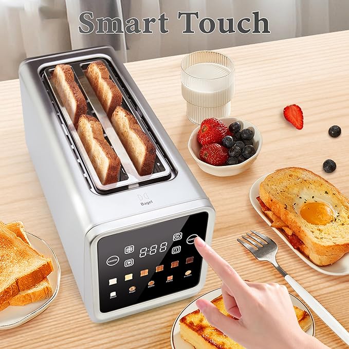 Long Slot Toaster 4 Slice, Touch Screen LED Display, 1.5” Extra Wide Slots