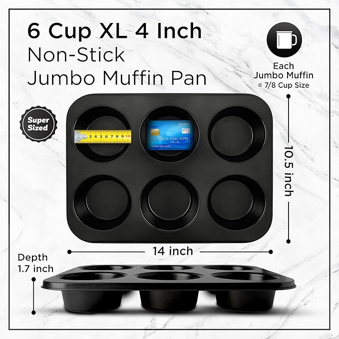 Wrenbury Jumbo Muffin Pan 4" Cup - Nonstick XL Deep Muffin Pan for Baking