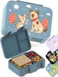 BEARFOOT Kids Lunch Box with Compartments – Compact & Lightweight | Leak-Proof, BPA-Free, Dishwasher Safe | Hand-Drawn Design for Preschool, School, Travel (Dog & Cat Blue, 2.75 Cups)