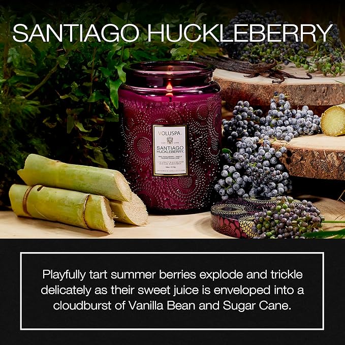 Voluspa Santiago Huckleberry Large Scented Candle Jar 18 Oz, 100 Hr Burn