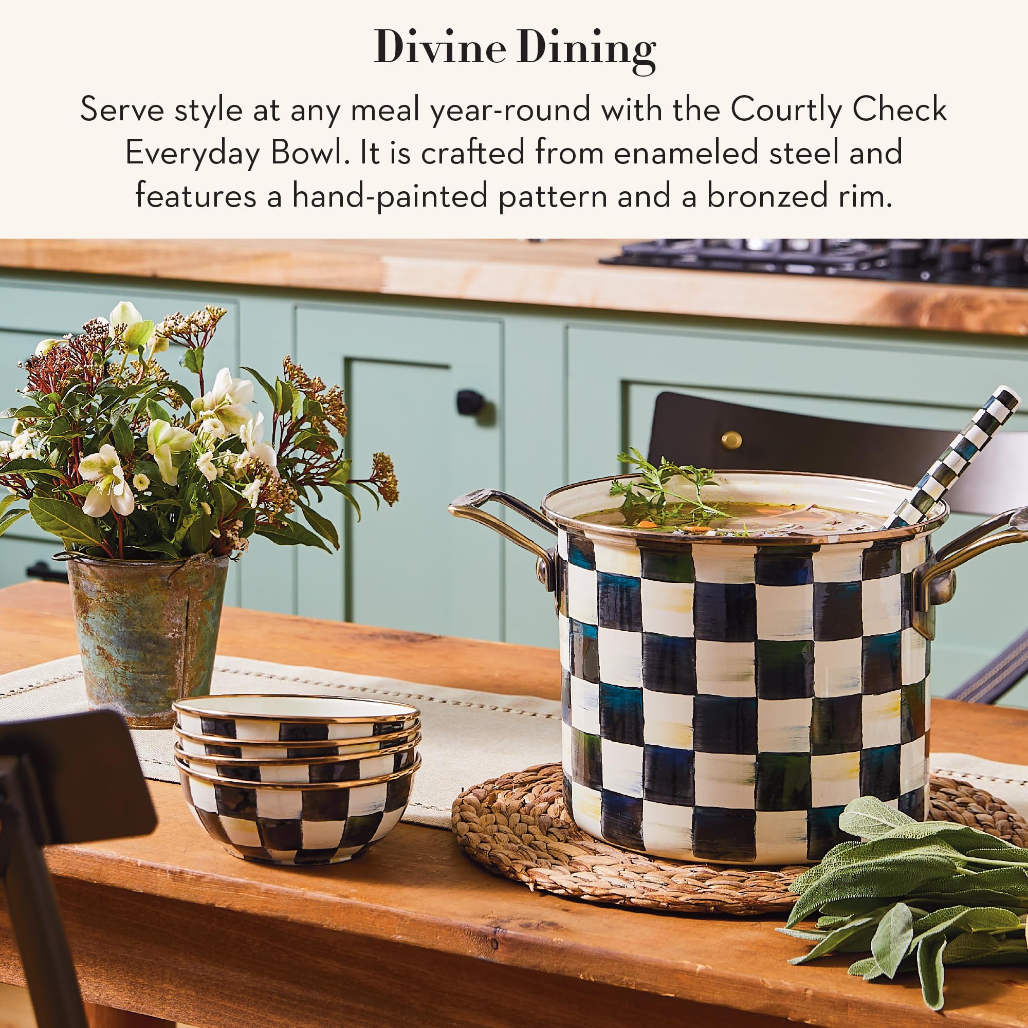 MACKENZIE-CHILDS Everyday Bowl, Extra Small, Black-and-White Courtly Check