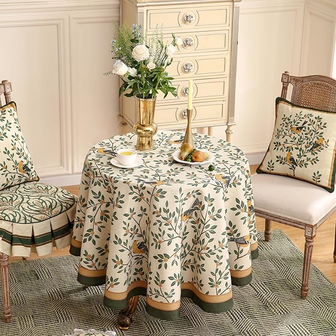 patdrea Designer French Linen Tablecloth,Round,Diameter 55"-Warbler A