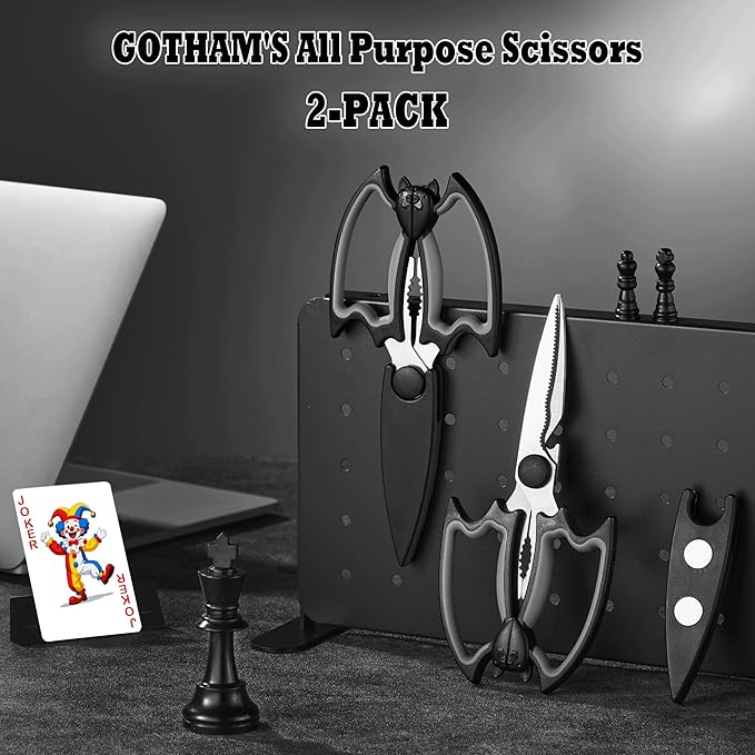 OMDAR Bat Kitchen Scissors All Purpose 2 Pack - Halloween Goth Cute Kitchen Shears - Heavy Duty Stainless Steel Cooking Shears for Cutting Meat, Food, Poultry - with Magnetic Blade Guards