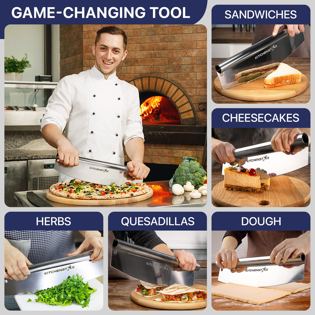 18-Inch Pizza Cutter Rocker Blade, 304 Stainless Steel Slicer Knife, Silver