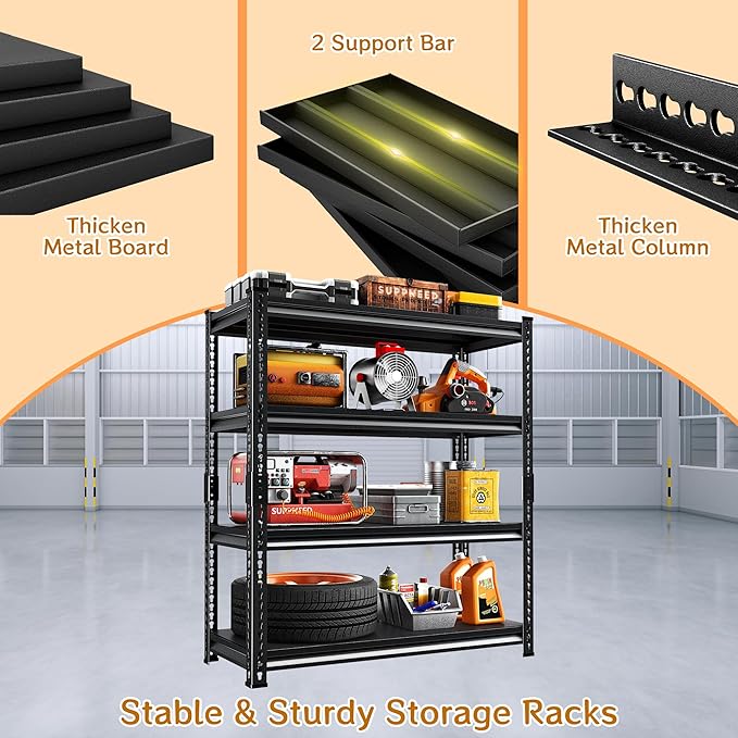 SUPPNEED Metal Garage Shelving Unit: 47.2" W x 15.7" D x 71.6" H Black