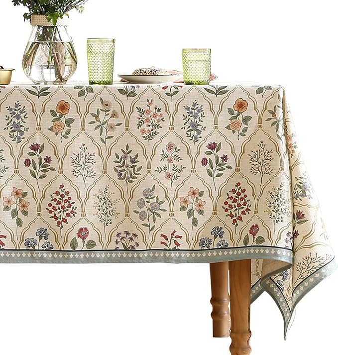 ISAENNE Designer Vintage Linen Rectangular Tablecloth,79"x55"-Serenity B