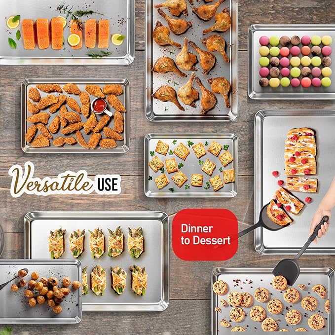 Aluminum Baking Sheet Set, 2 Pack Sheet Pan, Commercial Quality Cookie Sheets for Baking or Roasting Non-Stick, 15 x 10 Inch Warp Resistant Aluminum Jelly Roll Baking Pan