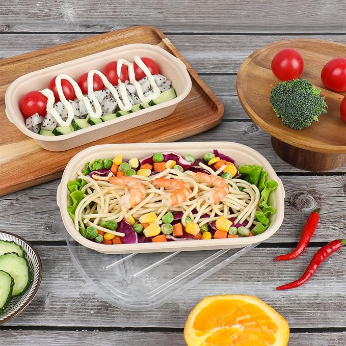 JAYEEY 17 oz Disposable bowls with lids Bagasse meal prep container 50 Pack