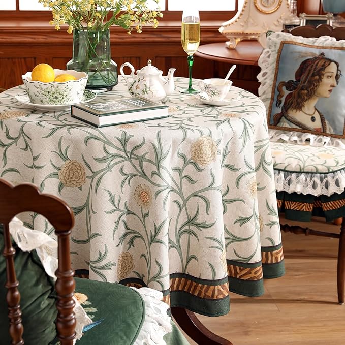 patdrea Vintage French Linen Tablecloth,Round,Diameter 55"-Botticelli