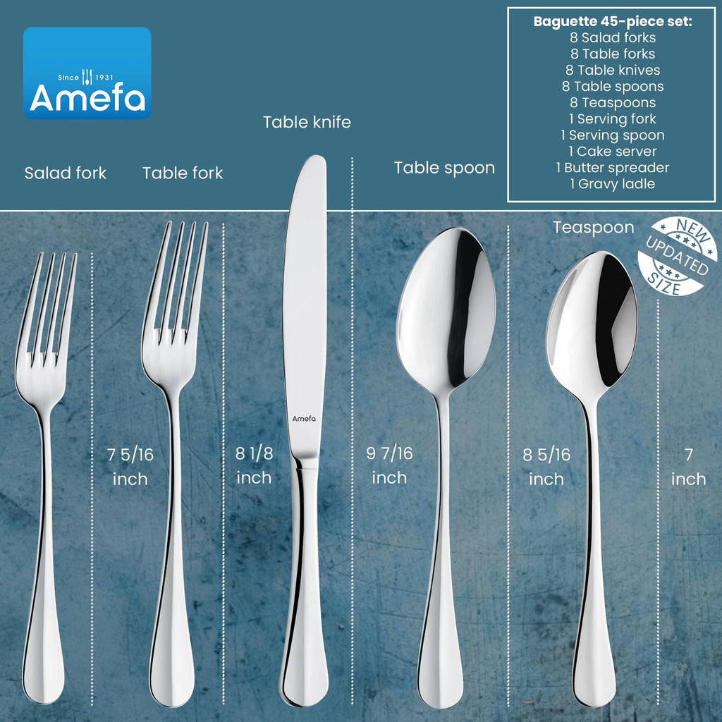 Amefa Baguette Flatware Set - Silver, Set of 45