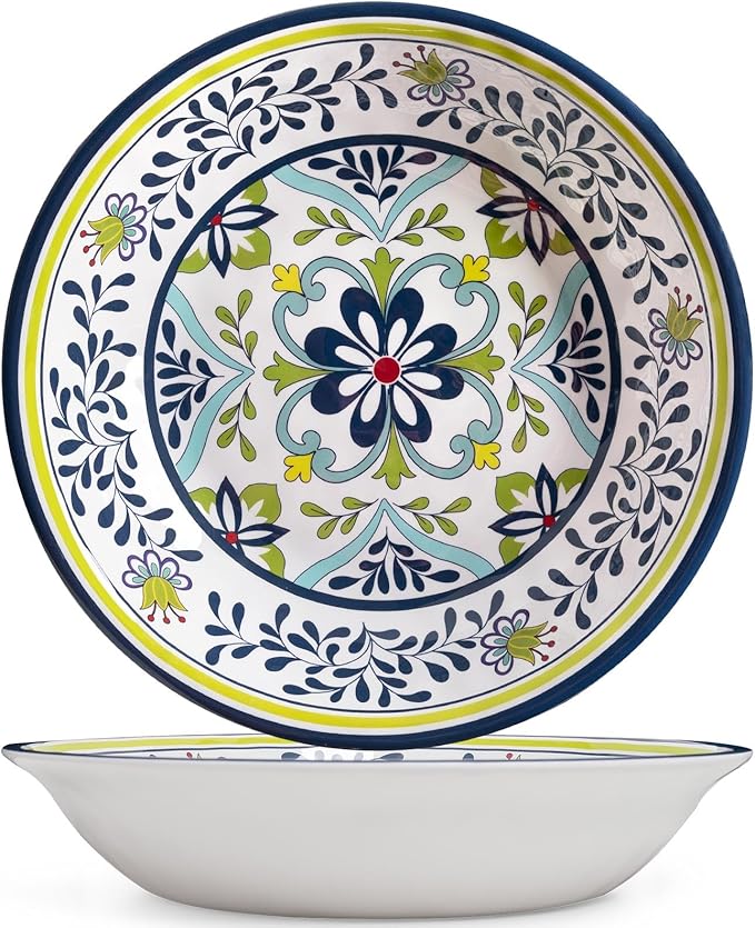 ZAROCRUS Talavera Melamine Large Serving Bowl, 13.75" x 2.75" Mixing, Pasta Serving Bowls set of 2,100% Melamine Soup Bowl Salad Bowl Fruit Bowls,Lightweight and Unbreakable…