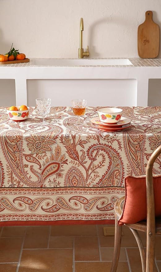 ISAENNE Designer Vintage Linen Rectangular Tablecloth,118"x67"-Chauffrey D