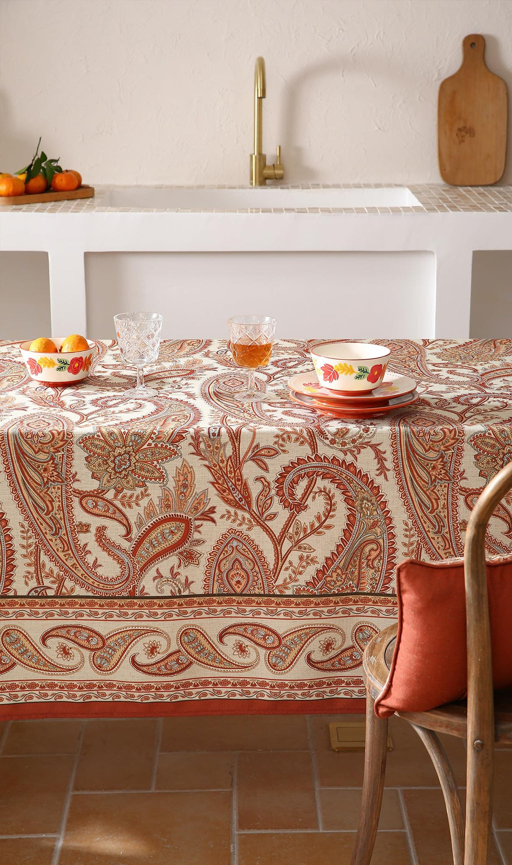 ISAENNE Designer Vintage Linen Rectangular Tablecloth,71"x55"-Chauffrey D