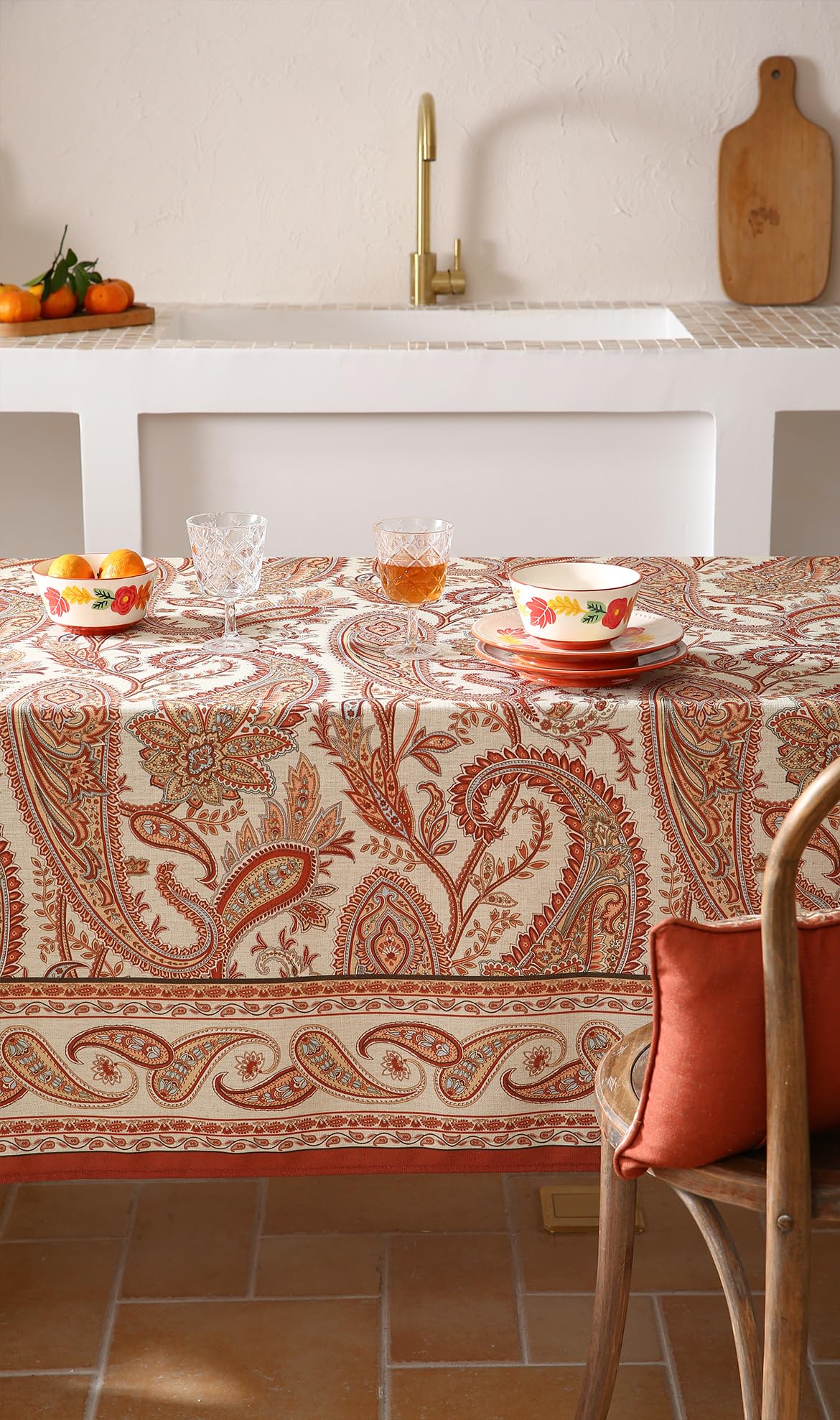 ISAENNE Designer Vintage Linen Rectangular Tablecloth,71"x55"-Chauffrey D