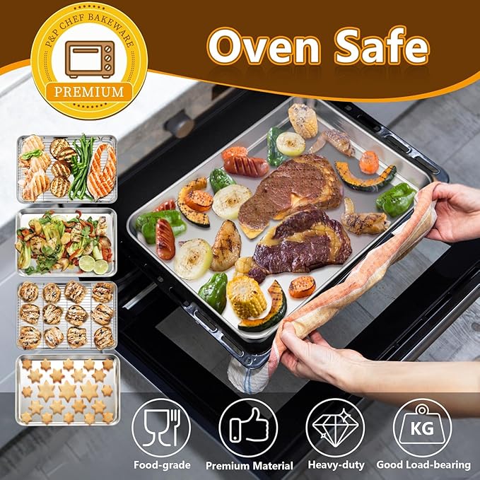 P&P CHEF 16 + 12.5 Inch Baking Sheet with Rack Set, Pans with Flat Racks