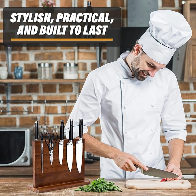 YelloIris Wooden Magnetic Knife Holder - Dual - Sided Stand with Enhanced Magnets for Multifunctional Kitchen Knife Storage - Stylish, Durable, and Strong (Knives Not Included) - 12" x 9" - 3.48 lbs