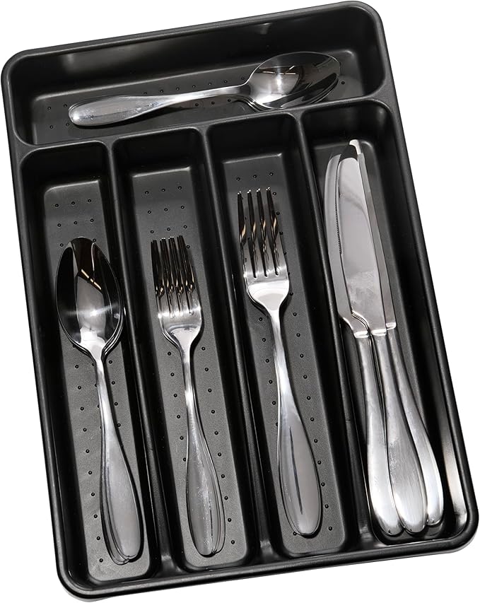 madesmart Classic 5 Compartment Compact Silverware Tray, Carbon