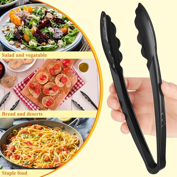 Tessco for you 150 Pcs Plastic Tongs for Serving Bulk, 9 Inch Plastic Disposable Serving Tongs, Heavy Duty Salad Tong for Kitchen, Buffet, BBQ, Events & Catering (Black)