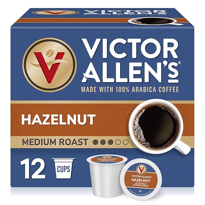 Victor Allen's Coffee Hazelnut Flavored, Medium Roast, 1 Pack - 12 Count, Single Serve Coffee Pods for Keurig K-Cup Brewers