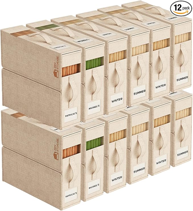 ZenStorage Sheet Organizers and Storage for Linen Closet, 12Pack Beige