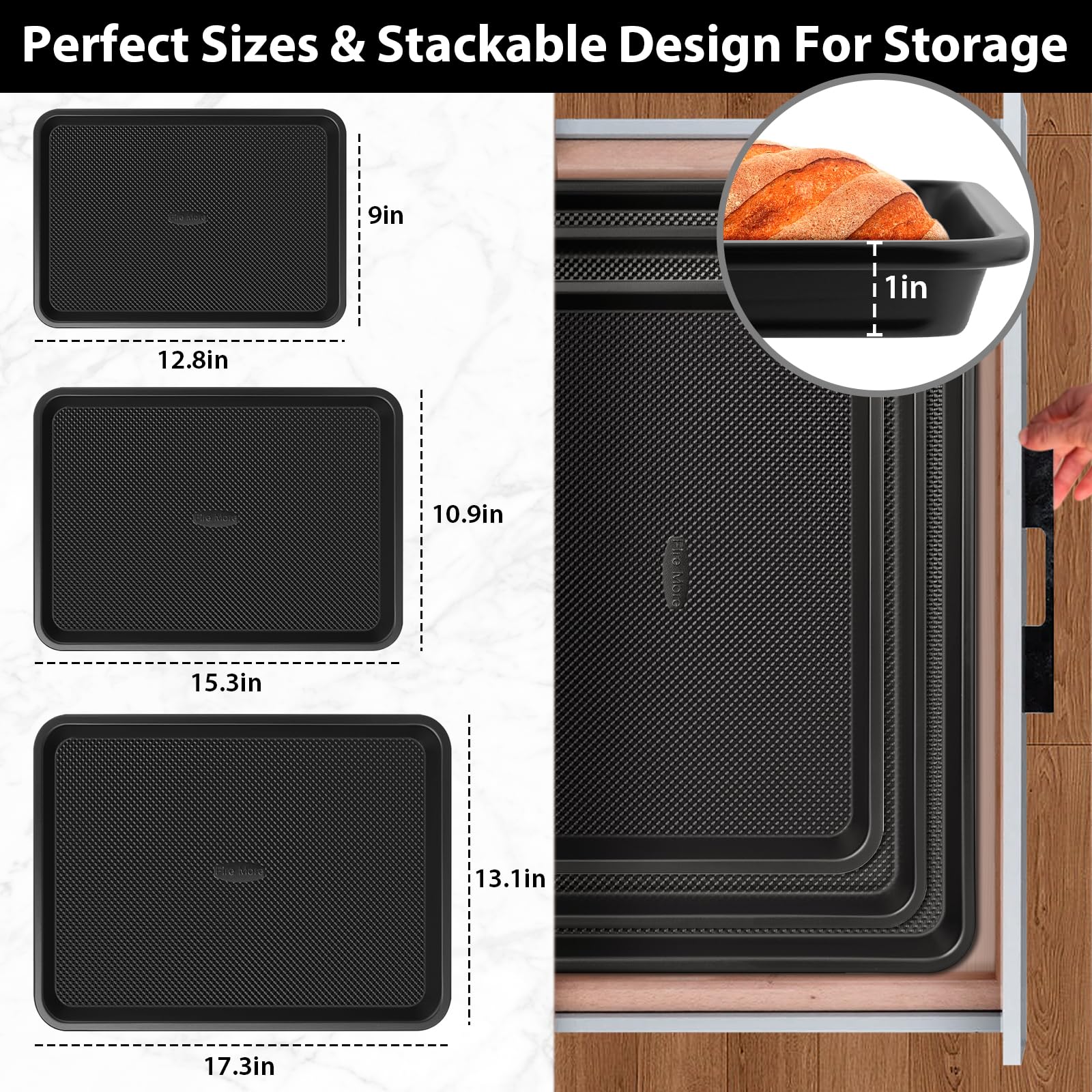 Nonstick Baking Sheet Set with Cooling Rack, 4-Piece Cookie Sheets for Baking, 0.8mm Heavy Duty Carbon Steel Oven Pans, Ceramic Coated Half Sheet, Jelly Roll Pan & Quarter Sheet, PFOA/PTFE Free