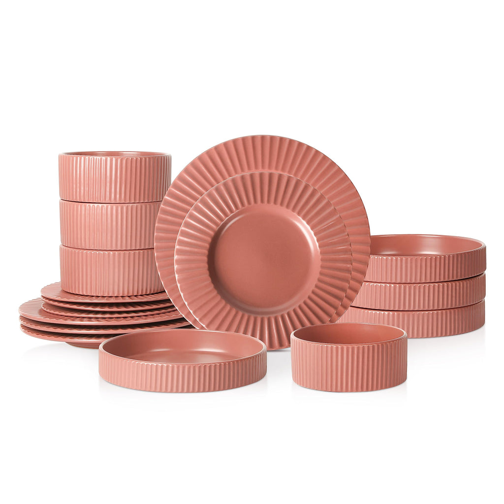 Christian Siriano Lusso 16-Piece Dinnerware Set Stoneware, Redwood