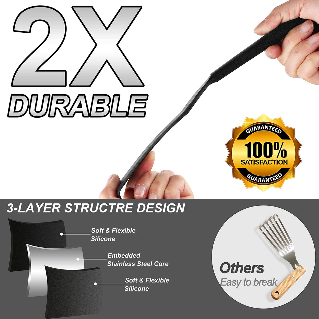 Anaeat Silicone Thin Spatula Set of 2 - Mini Brownie Serving Spatulas - Non Stick Spurtle Turner for Easy Cooking Eggs, Omelet, Pancake, Burgers, Pizza, Steak, Crepes, Heat Resistant & BPA Free