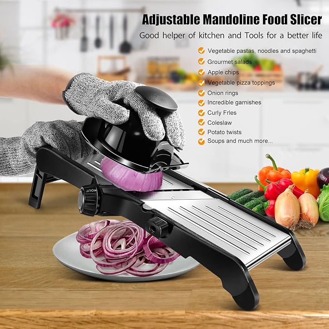 Mandoline Slicer for Kitchen, Adjustable Stainless Steel Food Slicer
