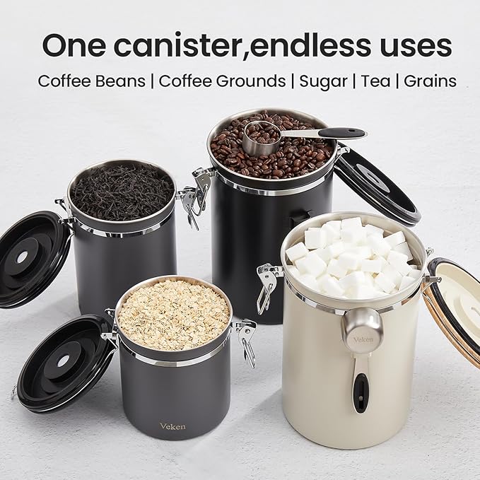 Veken Coffee Canister,39OZ, 2.2lbs,Large Airtight Stainless Steel Container