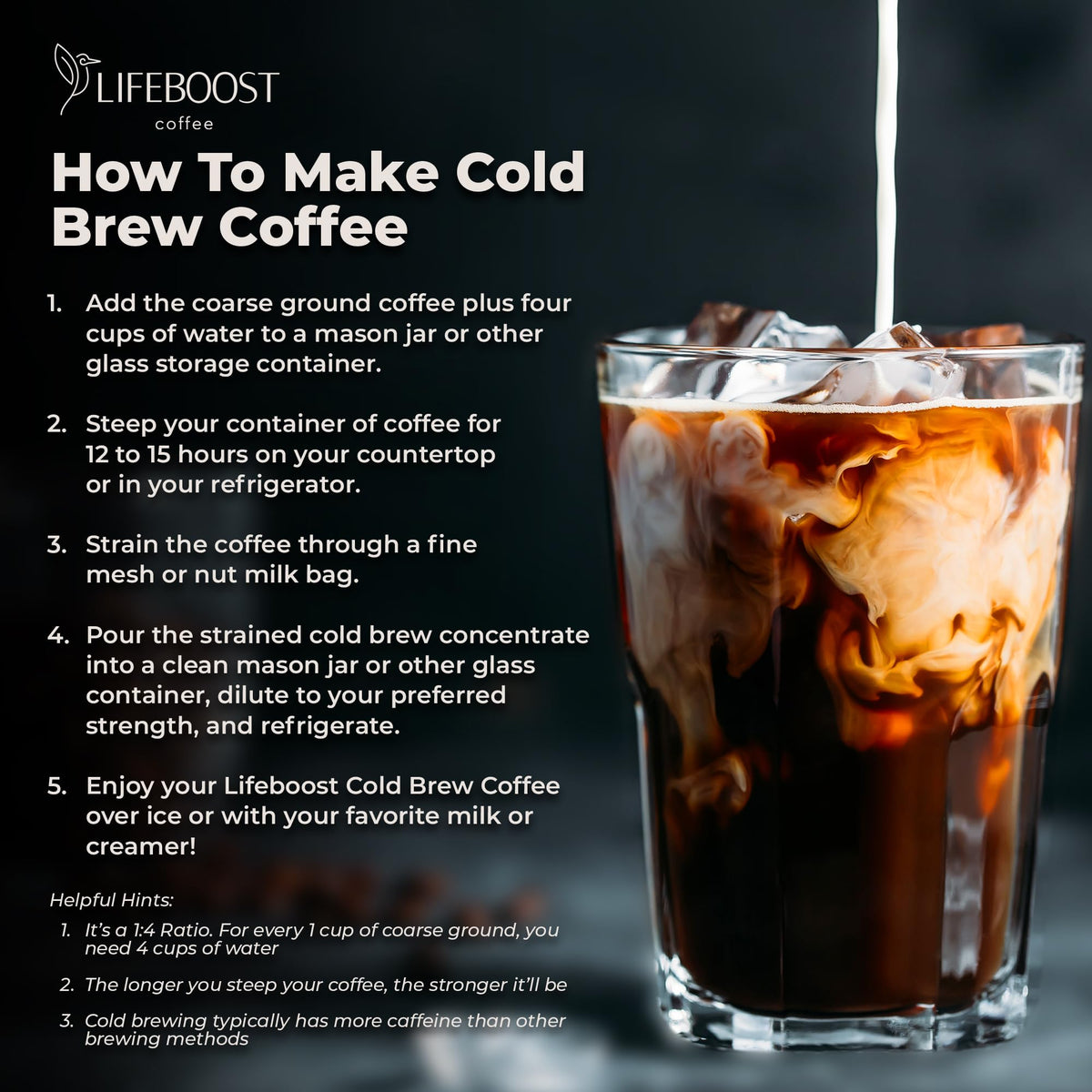 Lifeboost Dark Cold Brew Ground Coffee, Certified Organic Low Acid, 12oz