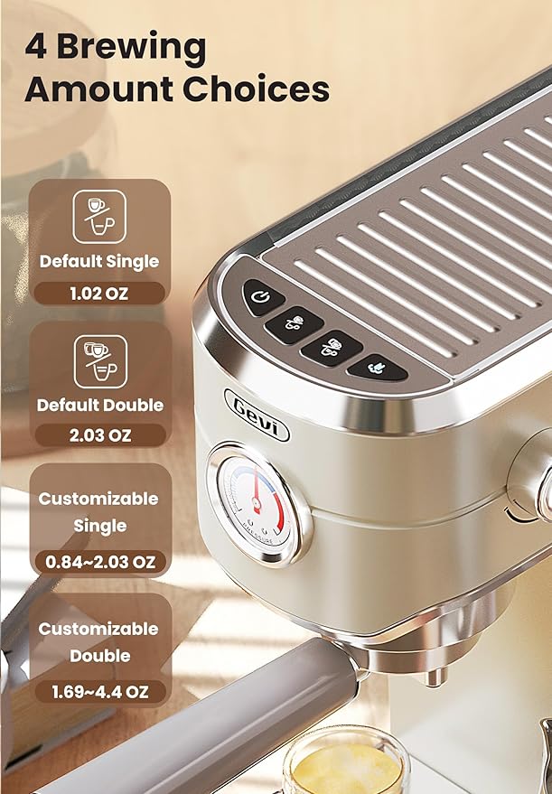 Gevi 20Bar Espresso Machine,Compact Coffee Maker with Adjustable Steam Wand