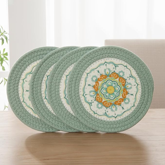 SHACOS Sage Green 8 Inches Trivets for Hot Dishes, 4 Pieces