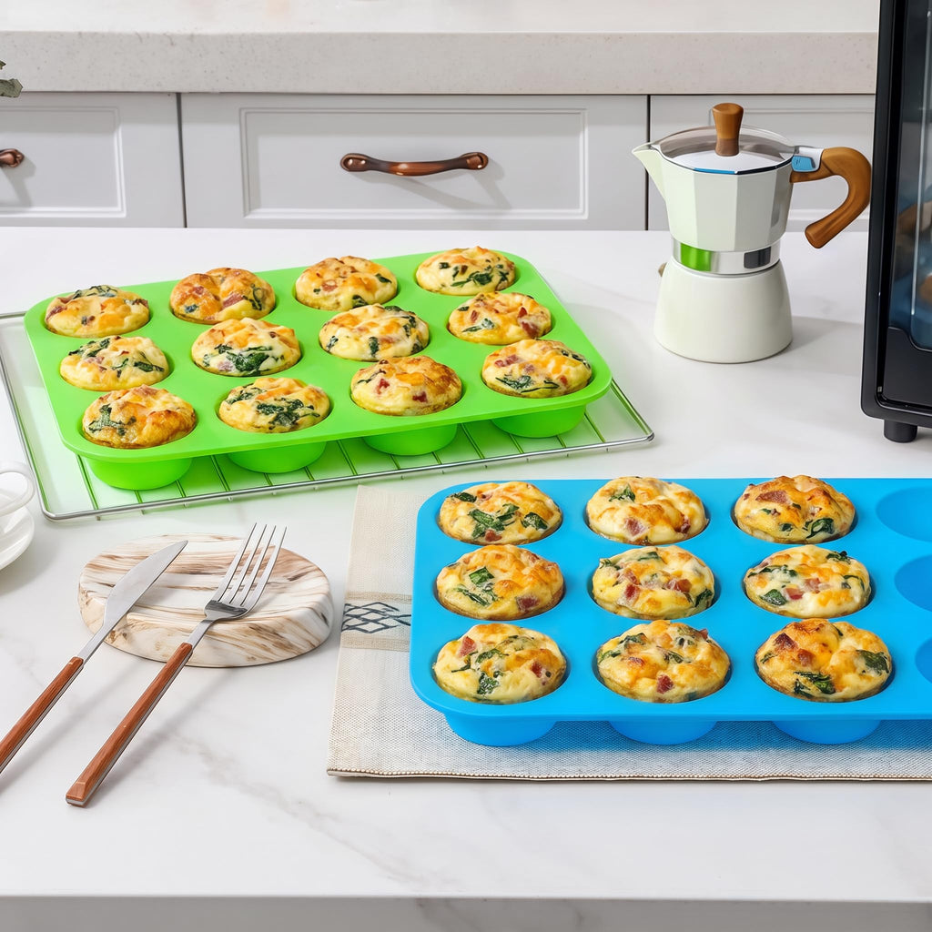 GOKCEN's Silicone Egg Bite Molds 12 Cups Silicone Muffin Pans for Baking