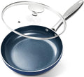 MICHELANGELO Large Frying Pan with Lid, 14 Inch Blue Frying Pan with Nonstick Diamond Infused Coating, Nonstick Frying Pans, Ceramic Fry Pan, Non-Toxic