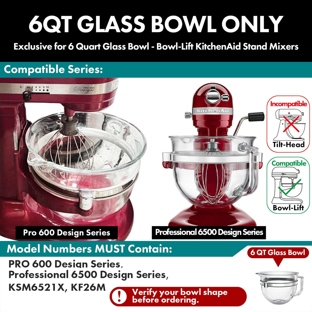 QAP Stainless Steel Whisk Fits KitchenAid 6 QT Glass Bowl Lift Mixer