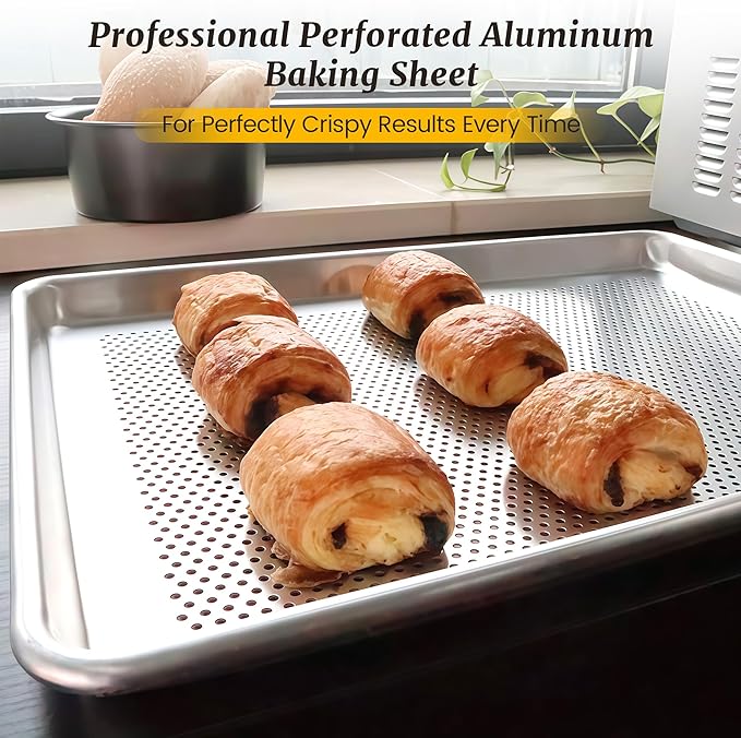 FSUON 12 Pack Full Size Perforated Aluminum Baking Sheet, 26 x 18 in