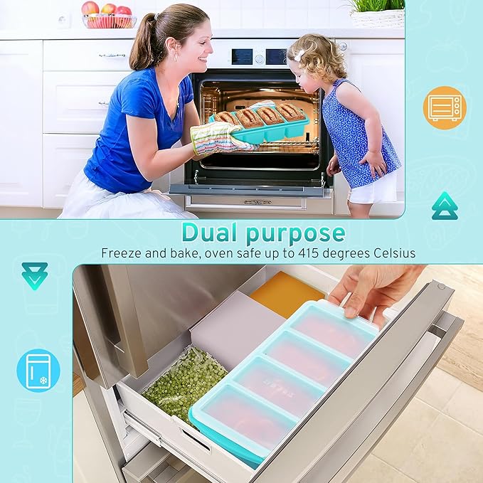 Silicone Freezer Tray with Lid, 1-Cup, 2-Pack, Aqua