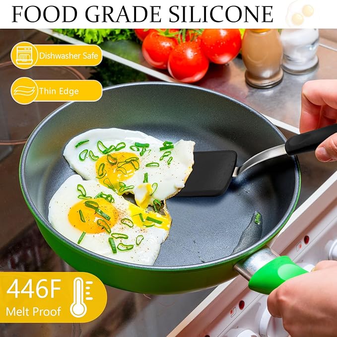 Yetene Silicone Cookie Spatula Turner 2 Pack Mini Brownie Spatula Flexible Kitchen Small Silicone Turner for Nonstick Cookware Heat Resistant No Scratch Flipper for Egg(Solid Flat,Black, Grey)
