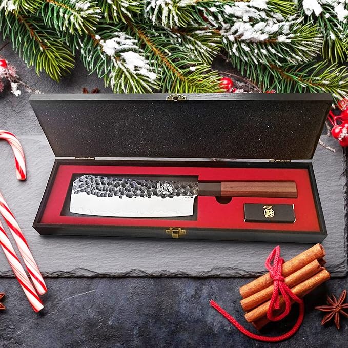 MITSUMOTO SAKARI 7-Inch Japanese Meat Cleaver Knife, 3-layer 9Cr18MoV