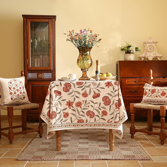 ISAENNE Designer French Linen Rectangular Tablecloth,94"x63"-Alvarado D
