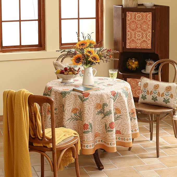 patdrea Vintage Linen Tablecloth,Round,Diameter 67"-RosaSilvestre A