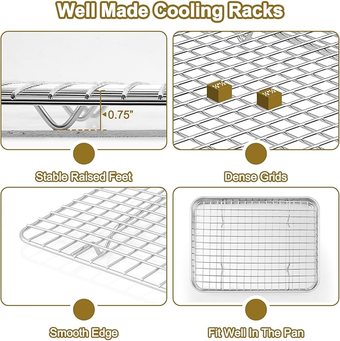 TeamFar Baking Sheet with Rack, Stainless Steel Sheet Pan-16/12.5/9 Inch