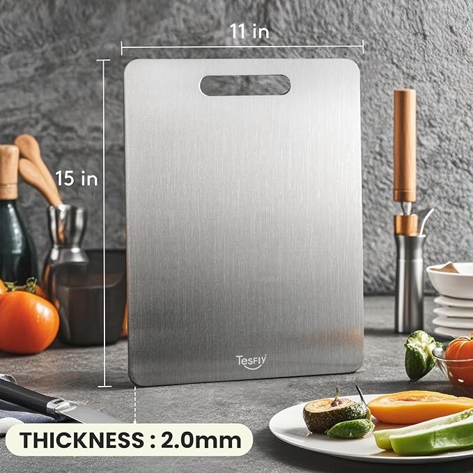 2 Pack Titanium Cutting Board - 100% Pure Titanium Cutting Boards For Kitche,Easy to clean, Double-sided food-grade Cutting Board For Cutting Meats, (15 * 11)