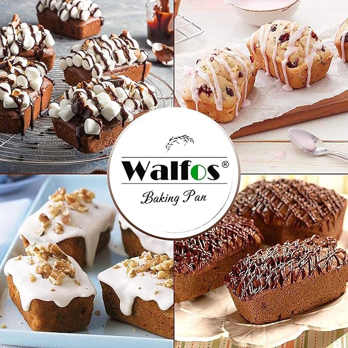 Walfos Silicone Mini Bread Baking Pan 6 Cavities Non-Stick Silicone Mini Loaf Pans 3 pcaks Food Grade Baking Mold For Bread, Cakes, Muffin, Dough, Release Easily and Dishwasher Safe