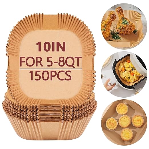 10 Inch Air Fryer Liners Disposable, 150 PCS Square Parchment Paper Liners